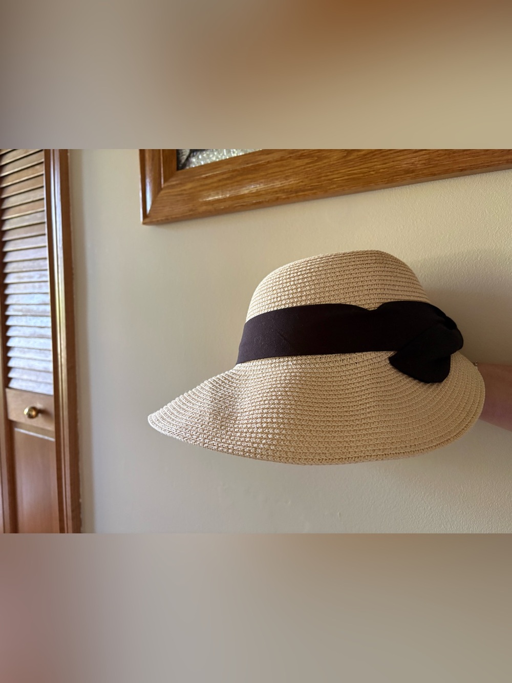 Straw Sun Hat with Black Band - Women Accessories